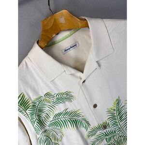 Tommy Bahama Silk Camp Shirt Palm Tree Print Button Up Men XL Night Out Cocktail
